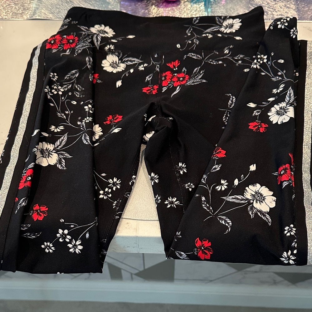 Calvin Klein Black Leggings with Red & White Floral Print